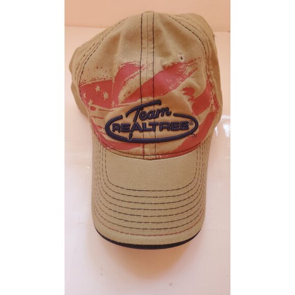 Team Realtree Khaki Beige Adjustable Baseball Cap With Red & Black Design - Picture 1 of 7